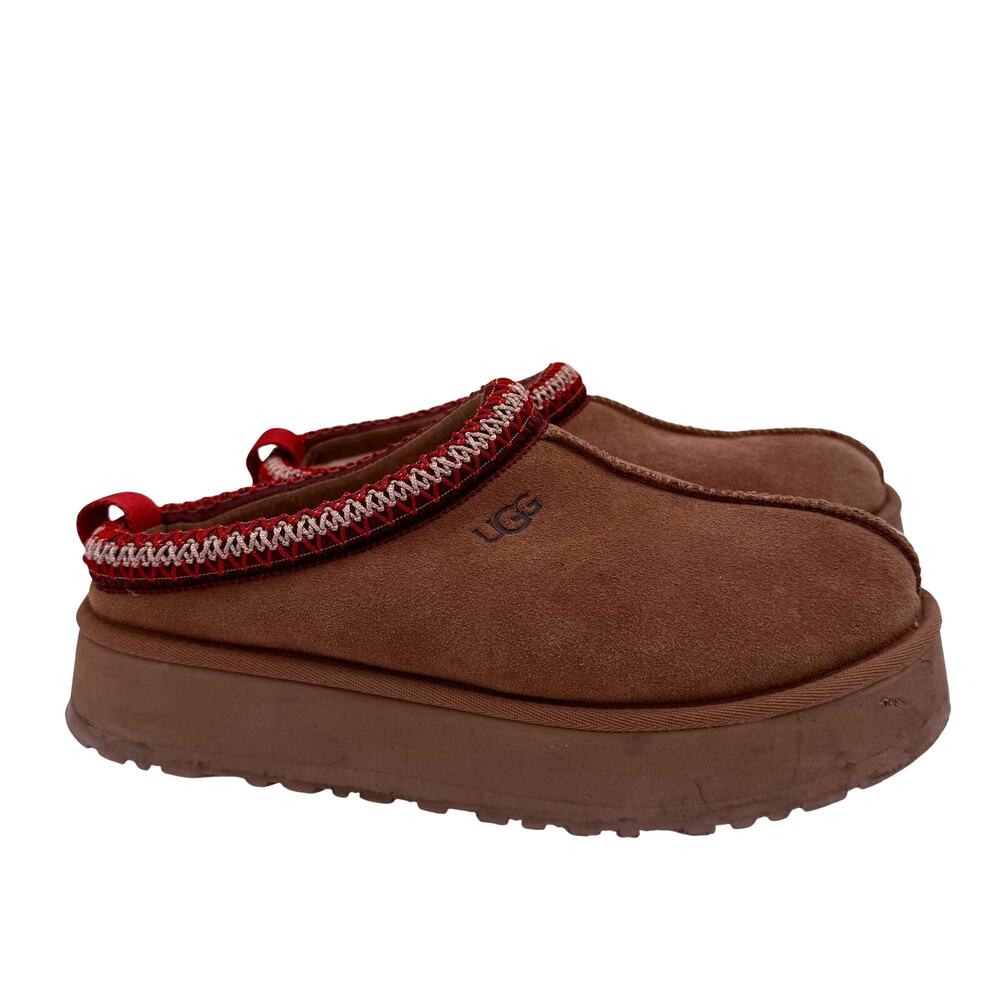 UGG Women's Tazz II Chestnut Leather Platform Slippers Size 10